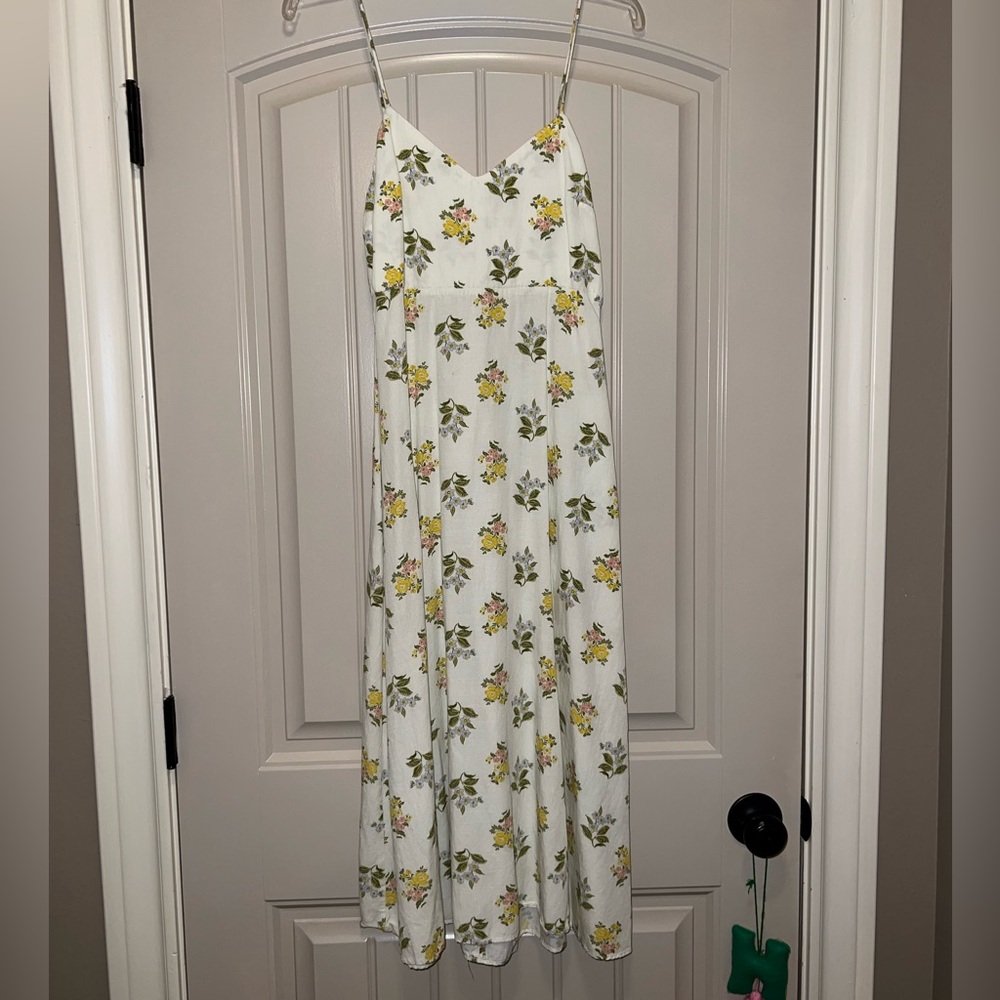 Zara White Maxi Dress with Yellow Floral Print